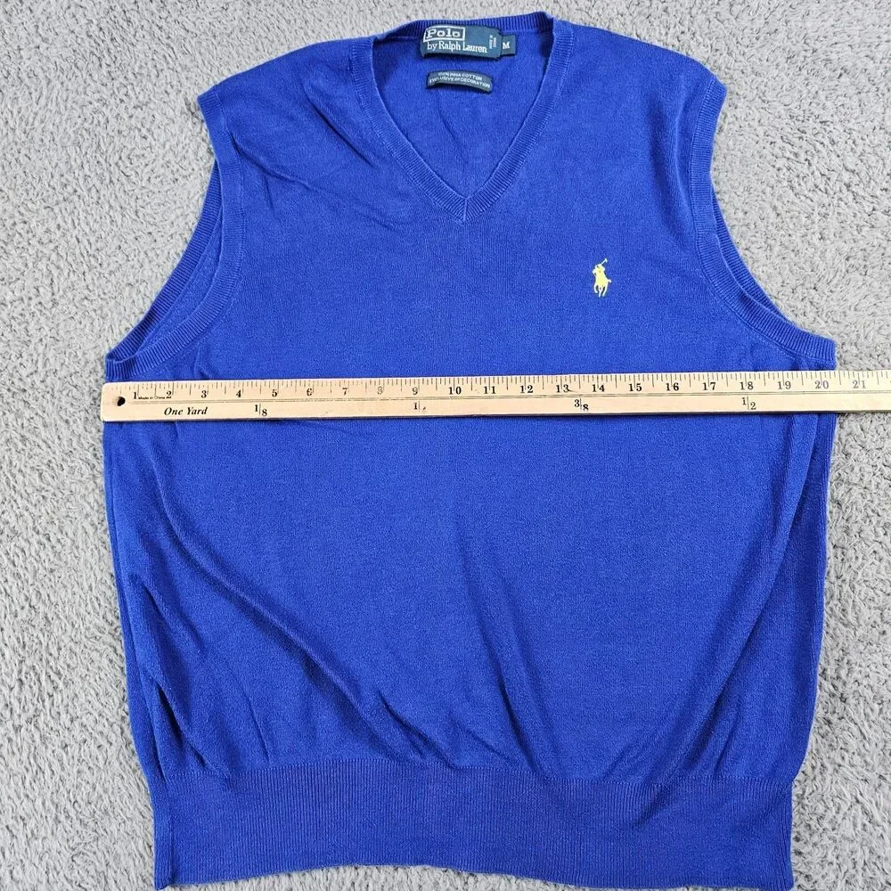 Vintage Polo Ralph Lauren Sweater Vest Mens Medium Blue Pima Pullover V Neck 90s